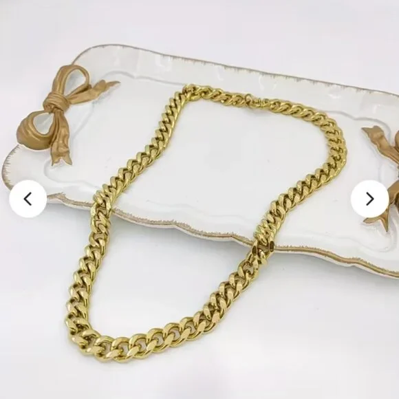 Stainless Steel Golden 9mm Choker Necklace, Six-Sided Polished Clavicle Chain - Picture 3 of 9